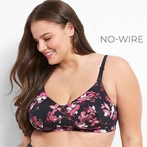 Cacique Women's Lightly Lined No-Wire Bra in Pink Floral Print 52C